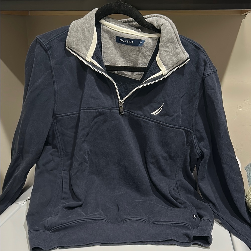 Nautica Navy Blue Zip Up Sweater with Mock Neck